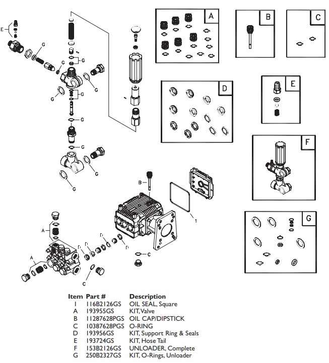 B & S Elite 1988 pressure washer pump parts breakdown